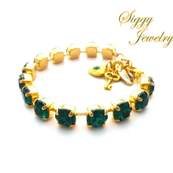 Emerald Green Tennis Bracelet made with Genuine Swarovski crystals Gold Finish - Picture 4 of 10
